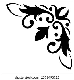 Floral Design A classic black and white floral design element featuring elegant, curved leaves and intricate detailing. Ornamental Perfect for use in decorative borders, logos