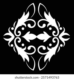 Floral Design A classic black and white floral design element featuring elegant, curved leaves and intricate detailing. Ornamental Perfect for use in decorative borders, logos