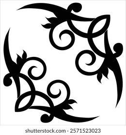 Floral Design A classic black and white floral design element featuring elegant, curved leaves and intricate detailing. Ornamental Perfect for use in decorative borders, logos