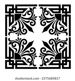 Floral Design A classic black and white floral design element featuring elegant, curved leaves and intricate detailing. Ornamental Perfect for use in decorative borders, logos