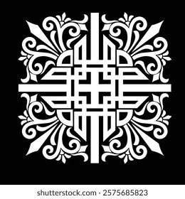 Floral Design A classic black and white floral design element featuring elegant, curved leaves and intricate detailing. Ornamental Perfect for use in decorative borders, logos