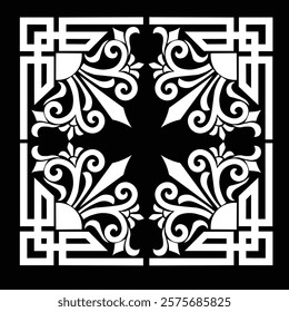 Floral Design A classic black and white floral design element featuring elegant, curved leaves and intricate detailing. Ornamental Perfect for use in decorative borders, logos