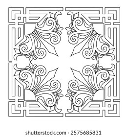 Floral Design A classic black and white floral design element featuring elegant, curved leaves and intricate detailing. Ornamental Perfect for use in decorative borders, logos