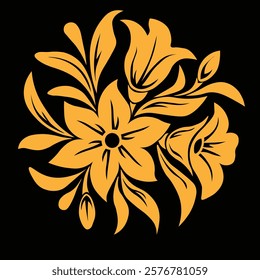 Floral Design A classic black and white floral design element featuring elegant, curved leaves and intricate detailing. Ornamental Perfect for use in decorative borders, logos