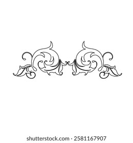 Floral Design A classic black and white floral design element featuring elegant, curved leaves and intricate detailing. Ornamental Perfect for use in decorative borders, logos