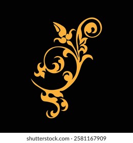 Floral Design A classic black and white floral design element featuring elegant, curved leaves and intricate detailing. Ornamental Perfect for use in decorative borders, logos