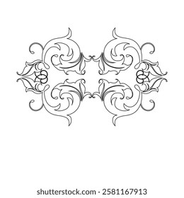 Floral Design A classic black and white floral design element featuring elegant, curved leaves and intricate detailing. Ornamental Perfect for use in decorative borders, logos