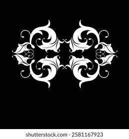 Floral Design A classic black and white floral design element featuring elegant, curved leaves and intricate detailing. Ornamental Perfect for use in decorative borders, logos