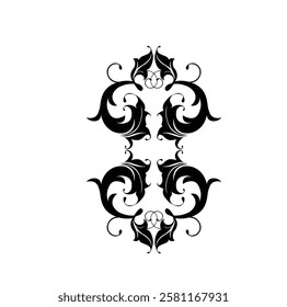 Floral Design A classic black and white floral design element featuring elegant, curved leaves and intricate detailing. Ornamental Perfect for use in decorative borders, logos