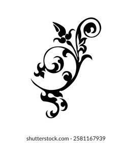 Floral Design A classic black and white floral design element featuring elegant, curved leaves and intricate detailing. Ornamental Perfect for use in decorative borders, logos