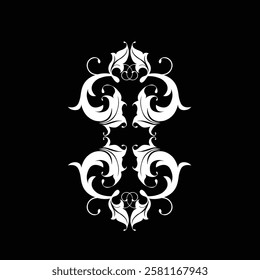 Floral Design A classic black and white floral design element featuring elegant, curved leaves and intricate detailing. Ornamental Perfect for use in decorative borders, logos