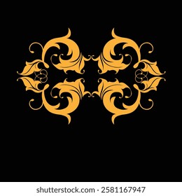 Floral Design A classic black and white floral design element featuring elegant, curved leaves and intricate detailing. Ornamental Perfect for use in decorative borders, logos