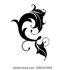 Floral Design A classic black and white floral design element featuring elegant, curved leaves and intricate detailing. Ornamental Perfect for use in decorative borders, logos