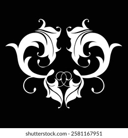 Floral Design A classic black and white floral design element featuring elegant, curved leaves and intricate detailing. Ornamental Perfect for use in decorative borders, logos