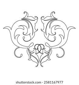 Floral Design A classic black and white floral design element featuring elegant, curved leaves and intricate detailing. Ornamental Perfect for use in decorative borders, logos