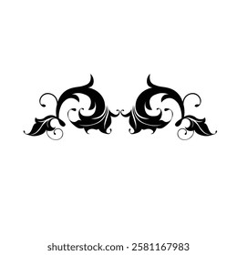 Floral Design A classic black and white floral design element featuring elegant, curved leaves and intricate detailing. Ornamental Perfect for use in decorative borders, logos