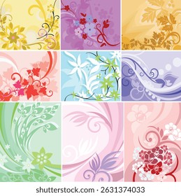 Coleção de design floral define padrões e elementos botânicos elegantes
