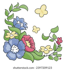 Floral Design. Color your beautiful cartoon flower pattern. Both flowers and butterflies come in many different colors. 