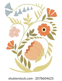 Floral design concept. Natural, biology, ecology, minimalistic image. Paintings for decorating room. Vintage, retro style, fashion postcard. Green organic. Cartoon flat vector illustration