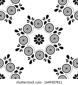 Floral design concept of Rangoli with Circles, Flower petals and leaves is in Seamless pattern