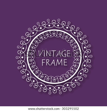 Floral design decorated beautiful rounded vintage frame on purple background.