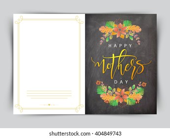 Floral design decorated, chalkboard style greeting card for Happy Mother's Day celebration.