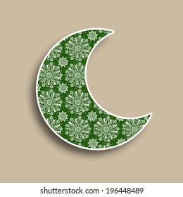 Floral design decorated crescent moon on brown background, beautiful greeting card design for holy month of muslim community Ramadan Kareem. 