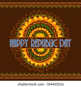 Floral design decorated greeting card for Happy Indian Republic Day celebration.