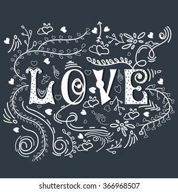 Floral design decorated greeting card with text Love for Happy Valentine's Day celebration.