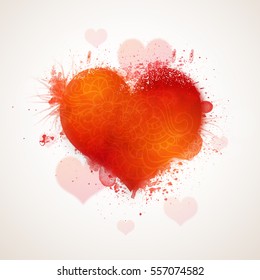 Floral design decorated Heart with splash for Happy Valentine's Day Celebration.