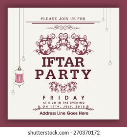 Floral design decorated Iftar party invitation card design in the Islamic holy month of prayers, Ramadan Kareem celebrations.
