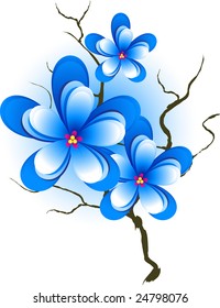 Floral design element, branch with blue flowers, vector