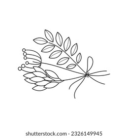Floral design element. Flat illustration of a bunch of dry herbs isolated on a white background. Vector 10 EPS.