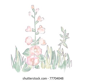 Floral design element with grass and mallow