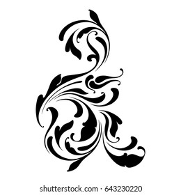 Floral design element. Hand drawing with flowers, lines, swirls. Decoration logo, letters, text, monogram and tattoos.