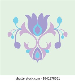 Floral design element of lotus and leaves in violet and blue color on white color background.