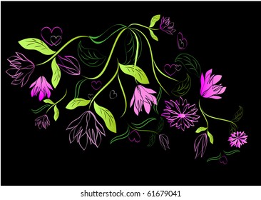 Floral design  element on black background.