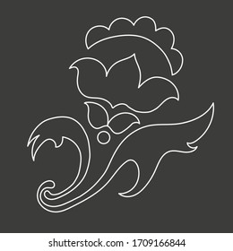 Floral design element in retro style on black background