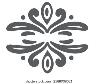 Floral design element with symmetry line icon. Outline hand drawn antique flourish ornament with leaf and swirl. ornate fancy floral calligraphic decoration with curls icon vector illustration