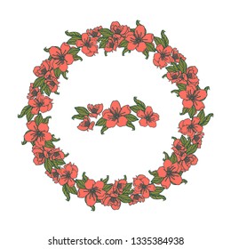 floral design element wreath from cherry flowers, isolated on white background. stock vector illustration.