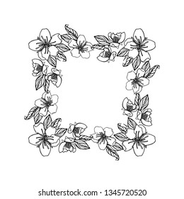 floral design element wreath from cherry flowers, isolated on white background. stock vector illustration.