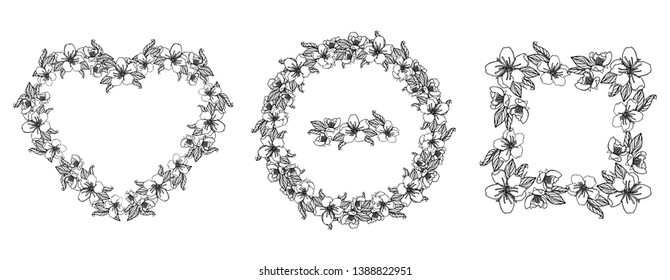floral design element wreath from cherry flowers, isolated on white background. stock vector illustration.