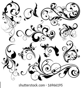 Seamless Pattern Flowers Swirls Black Silhouette Stock Vector (Royalty ...