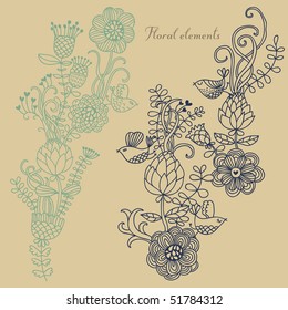 Floral design elements in cartoon style