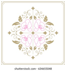 Floral design elements. Fine original decorative branches with flowers. Exotic tropical  decor with orchids flowers.