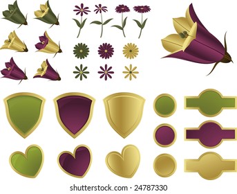Floral design elements - Flowers and shields