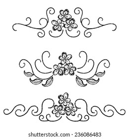Floral design elements, hand drawn flowers