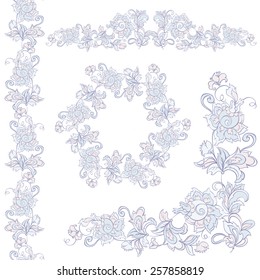 Floral design elements set.  Can use for birthday card, wedding invitations or page decoration. Isolated on white background. 