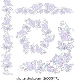 Floral design elements set.  Can use for birthday card, wedding invitations or page decoration. Isolated on white background. 