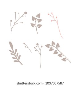 Floral design elements set with laurels. Vector vintage decorations. Isolated on white background. Can use for birthday card, wedding invitations
